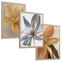 Zestaw obrazy w ramie, plakaty - kwiaty, płatki, dekoracja - rama drewno