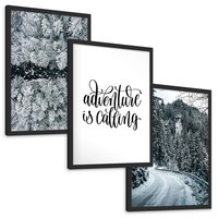 Zestaw obrazy w ramie, plakaty - zima, śnieg, las - rama czarna