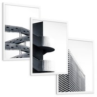 Zestaw obrazy w ramie, plakaty - architektura, budynki, minimalizm - rama biała