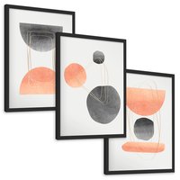 Zestaw obrazy w ramie, plakaty - abstrakcja, geometria, pastelowe - rama czarna