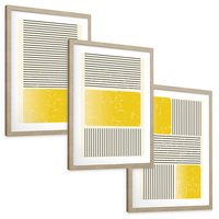 Zestaw obrazy w ramie, plakaty - linie, geometryczny, abstrakcja - rama drewno