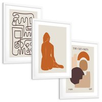 Zestaw obrazy w ramie, plakaty - abstrakcja,linie,figury - rama biała