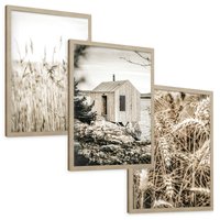 Zestaw obrazy w ramie, plakaty - natura, dom, rośliny - rama drewno
