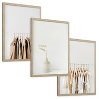 Zestaw obrazy w ramie, plakaty - ubrania, wazon, beżowy - rama drewno