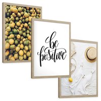 Zestaw obrazy w ramie, plakaty - owoce, cytryny, pozytywne - rama drewno