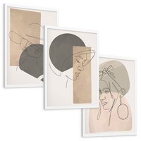 Zestaw obrazy w ramie, plakaty - kobieta, portret, abstrakcja - rama biała
