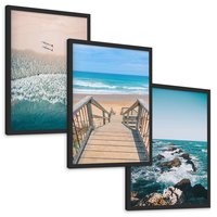 Zestaw obrazy w ramie, plakaty - plaża, morze, woda - rama czarna