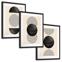Zestaw obrazy w ramie, plakaty - abstrakcja, minimalizm, geometria - rama czarna