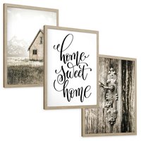 Zestaw obrazy w ramie, plakaty - dom, drzwi, rustykalny - rama drewno