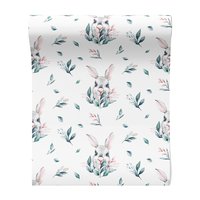 Tapeta - dziecięca, królik, liście, kwiaty