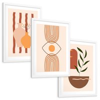 Zestaw obrazy w ramie, plakaty - abstrakcja, boho, minimalizm - rama biała