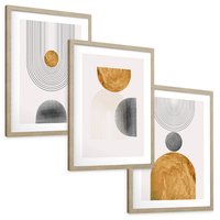 Zestaw obrazy w ramie, plakaty - abstrakcja, geometria, minimalizm - rama drewno