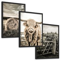 Zestaw obrazy w ramie, plakaty - wieś, zwierzęta, krajobraz - rama czarna