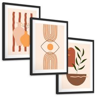 Zestaw obrazy w ramie, plakaty - abstrakcja, boho, minimalizm - rama czarna