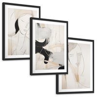 Zestaw obrazy w ramie, plakaty - abstrakcja, portret, minimalizm - rama czarna