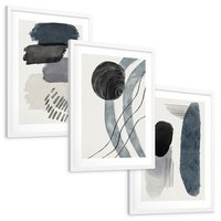 Zestaw obrazy w ramie, plakaty - abstrakcja, kształty, geometria - rama biała