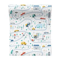 Tapeta - dziecięca, miasto, samochody, drzewa