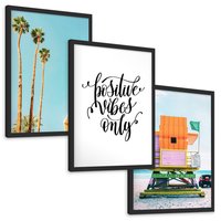 Zestaw obrazy w ramie, plakaty - palmy, plaża, tropikalny - rama czarna