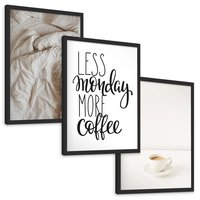 Zestaw obrazy w ramie, plakaty - kawa, łóżko, minimalizm - rama czarna