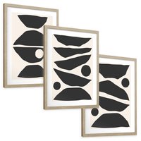 Zestaw obrazy w ramie, plakaty - abstrakcja, minimalizm, kształty - rama drewno