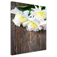 Obraz na płótnie - kwiaty, drewno, biały