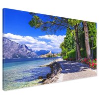 Obraz na płótnie - jezioro, miasto, góry