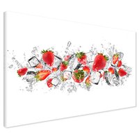 Obraz na płótnie - truskawki, kostki lodu, woda