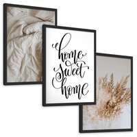 Zestaw obrazy w ramie, plakaty - trawa, beżowy, pismo - rama czarna