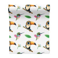 Tapeta - dziecięca, tukany, kolibry, liście