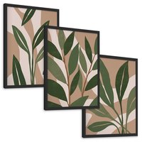 Zestaw obrazy w ramie, plakaty - liście, rośliny, abstrakcja - rama czarna