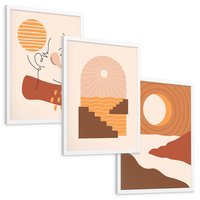 Zestaw obrazy w ramie, plakaty - abstrakcja, boho, minimalizm - rama biała