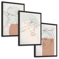 Zestaw obrazy w ramie, plakaty - kobieta, kapelusz, portret - rama czarna