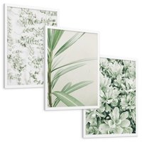 Zestaw obrazy w ramie, plakaty - liście, roślina, gałązka - rama biała