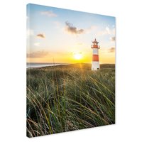 Obraz na płótnie - latarnia morska, plaża, zachód słońca