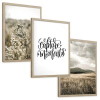 Zestaw obrazy w ramie, plakaty - natura, rośliny, góry - rama drewno