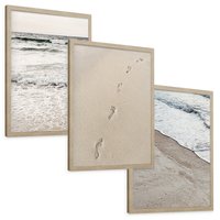 Zestaw obrazy w ramie, plakaty - plaża, piasek, morze - rama drewno