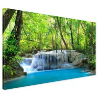 Obraz na płótnie - wodospad, las, turkusowy