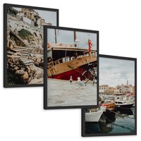 Zestaw obrazy w ramie, plakaty - miasto, port, morze - rama czarna