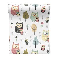 Tapeta - dziecięca, sowa, drzewo, kwiat