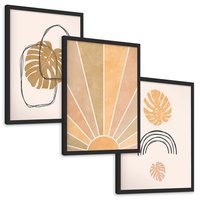 Zestaw obrazy w ramie, plakaty - liście, monstera, abstrakcja - rama czarna