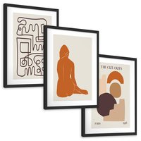 Zestaw obrazy w ramie, plakaty - abstrakcja,linie,figury - rama czarna