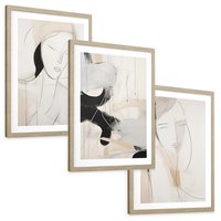 Zestaw obrazy w ramie, plakaty - abstrakcja, portret, minimalizm - rama drewno