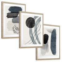 Zestaw obrazy w ramie, plakaty - abstrakcja, kształty, geometria - rama drewno
