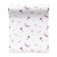 Tapeta - kwiaty, motyle, kropki