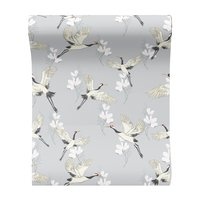 Tapeta - żurawie, kwiaty, wzór