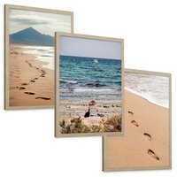 Zestaw obrazy w ramie, plakaty - plaża, morze, piasek - rama drewno