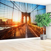 Fototapeta - most, miasto, wschód słońca