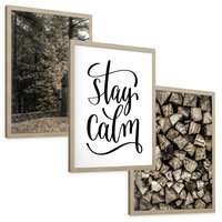 Zestaw obrazy w ramie, plakaty - drewno,domek,las - rama drewno