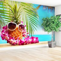 Fototapeta - ananas, okulary, kwiaty