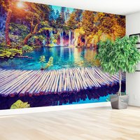 Fototapeta - wodospad, jezioro, las